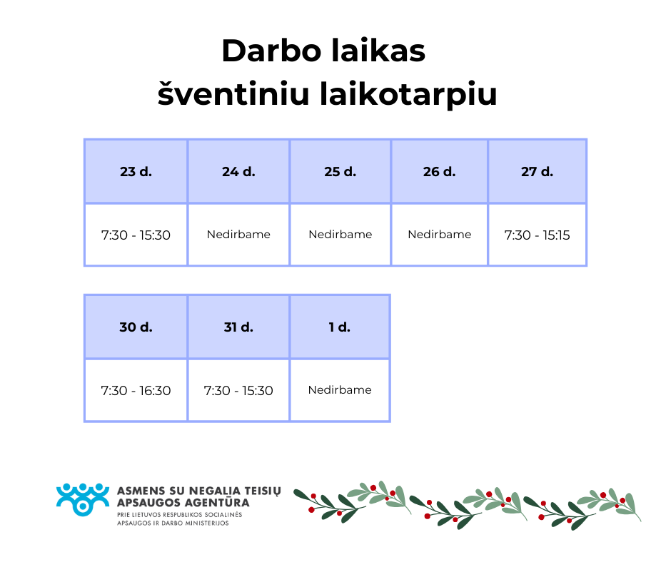 Darbo laikas šventiniu laikotarpiu 2024 m.